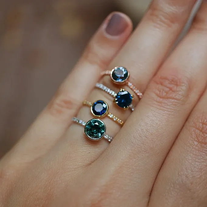 Round Blue Sapphire Engagement With Diamond Simple Vintage Ring