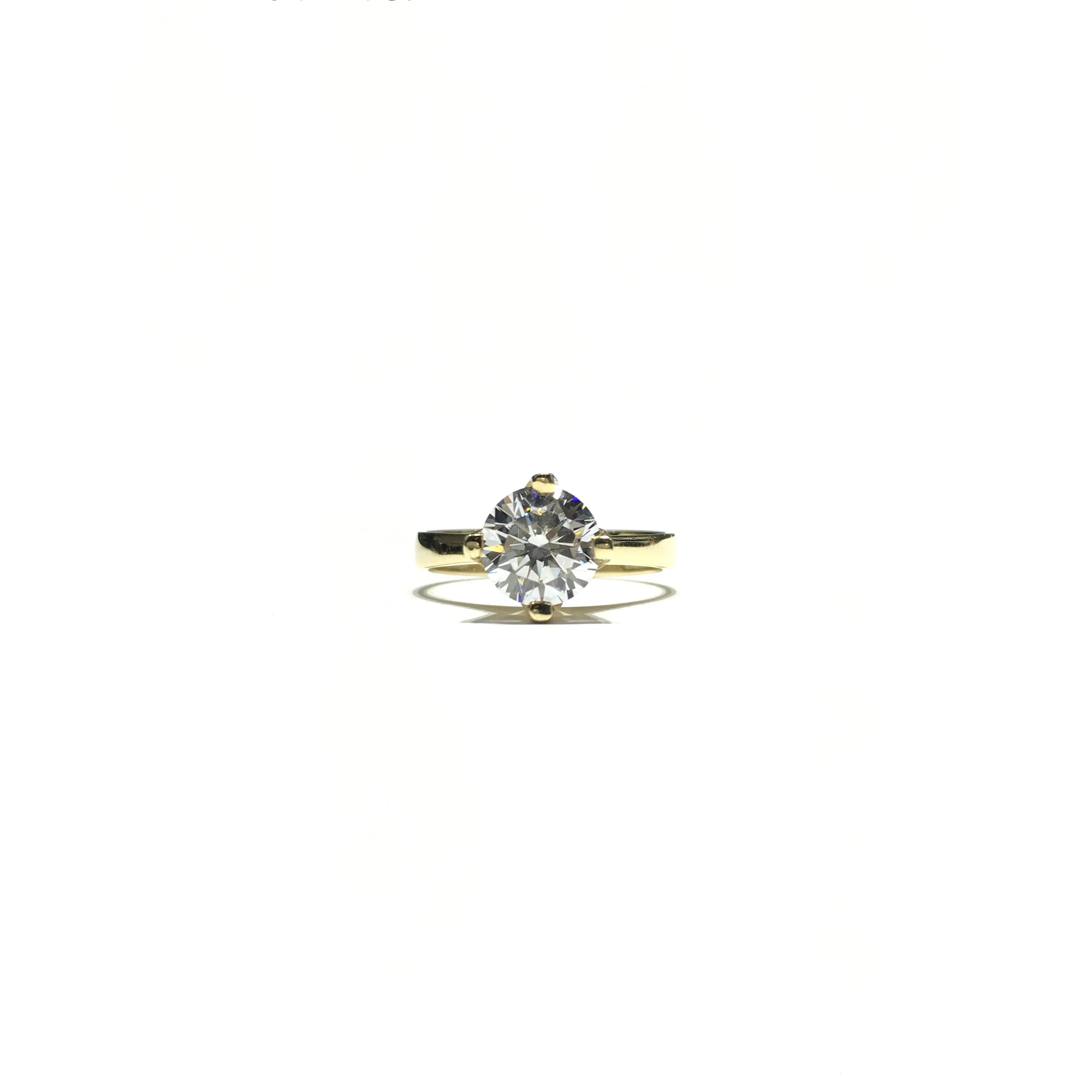 Round CZ Solitaire Plain Ring (14K)