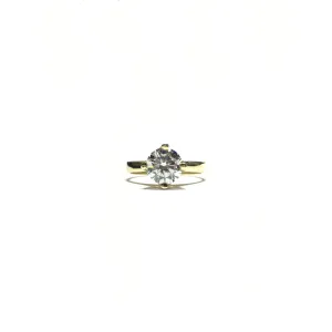 Round CZ Solitaire Plain Ring (14K)