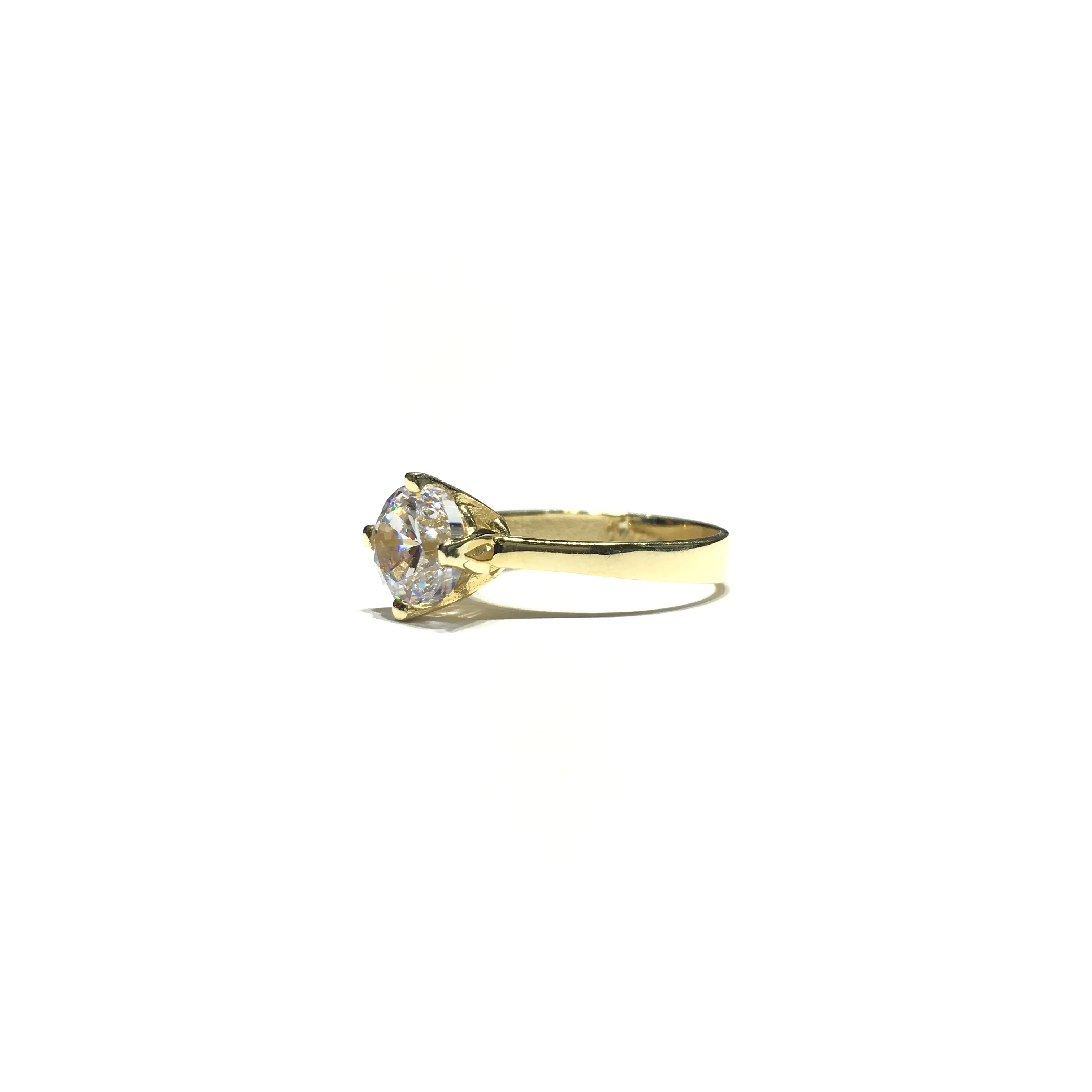 Round CZ Solitaire Plain Ring (14K)