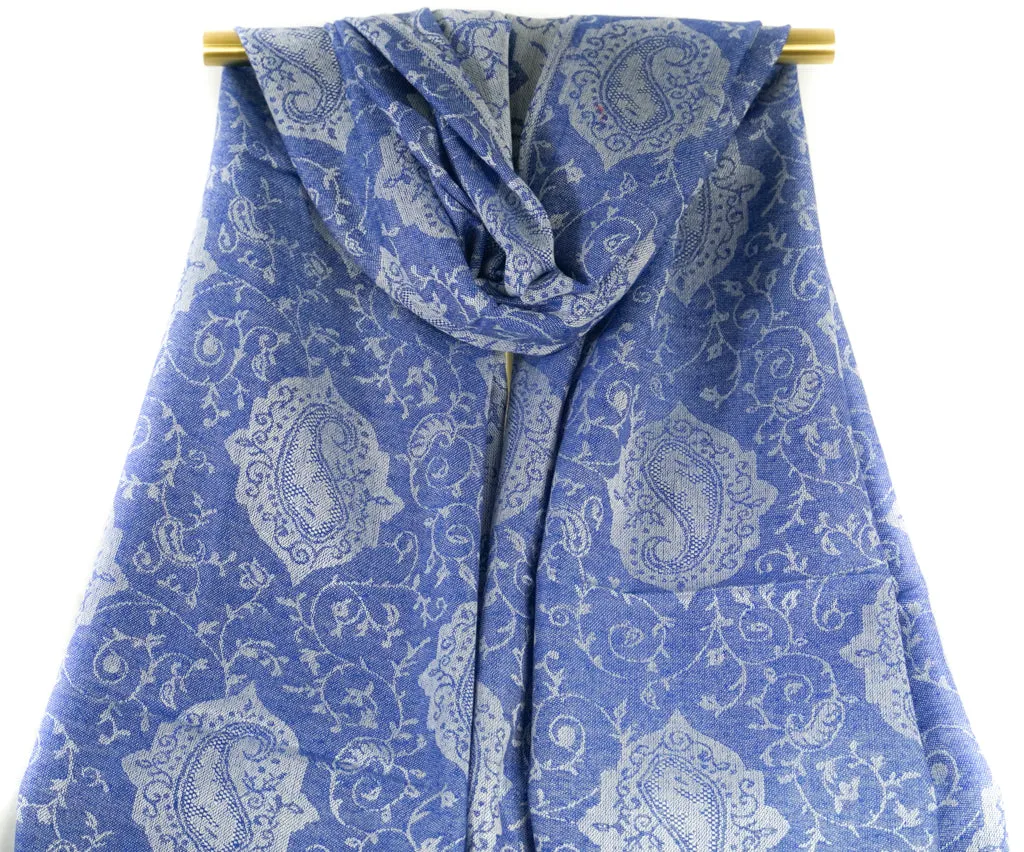 Royal Blue Paisley Pashmina Scarf Bohemian Shawl