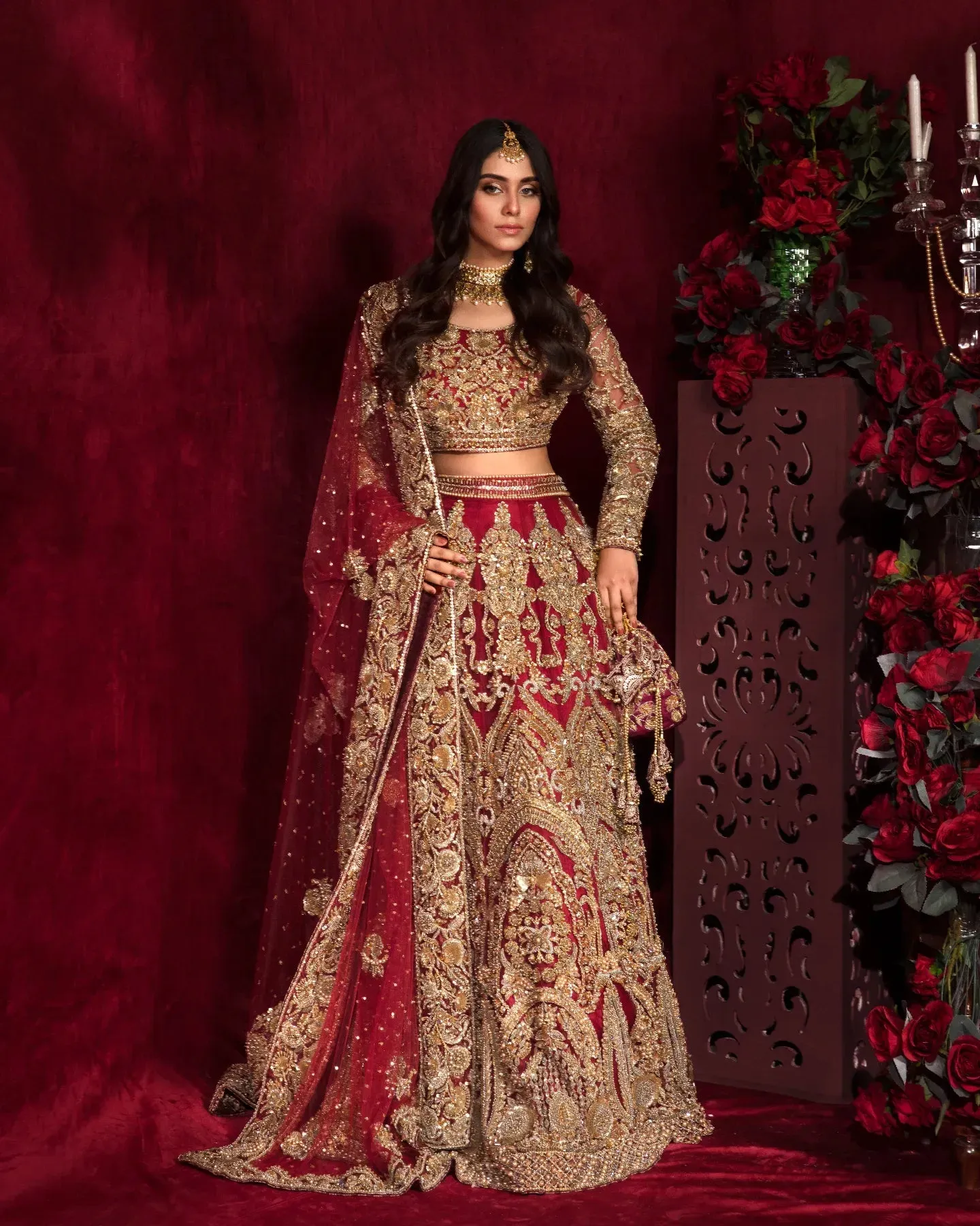 Royal Pakistani Bridal Dress in Red Lehnga Choli Style