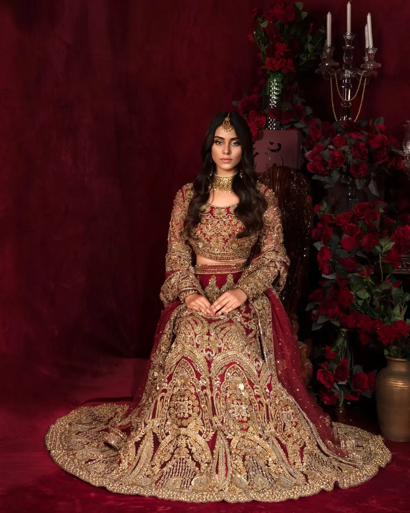 Royal Pakistani Bridal Dress in Red Lehnga Choli Style