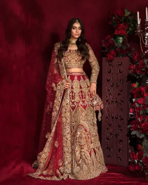Royal Pakistani Bridal Dress in Red Lehnga Choli Style