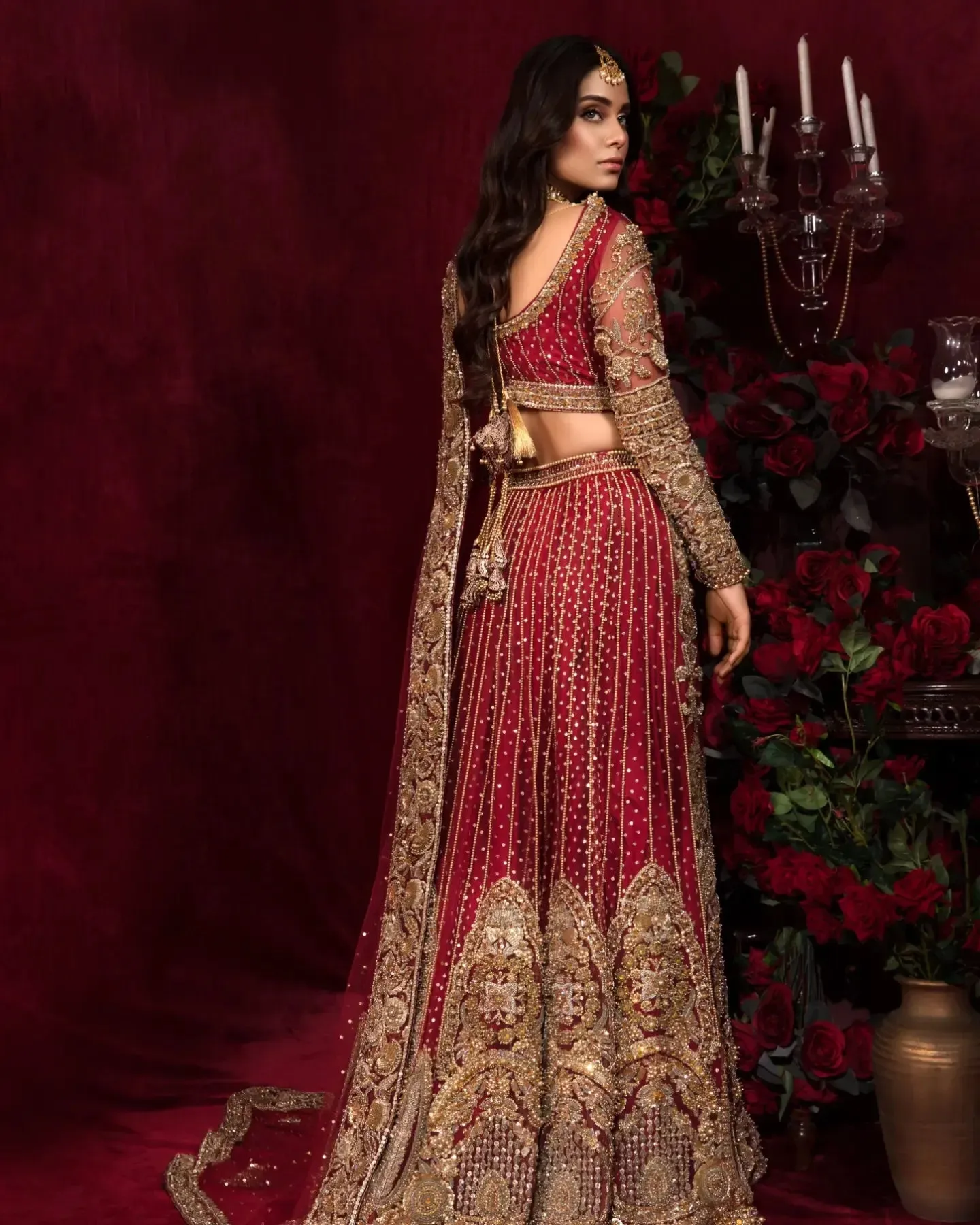 Royal Pakistani Bridal Dress in Red Lehnga Choli Style