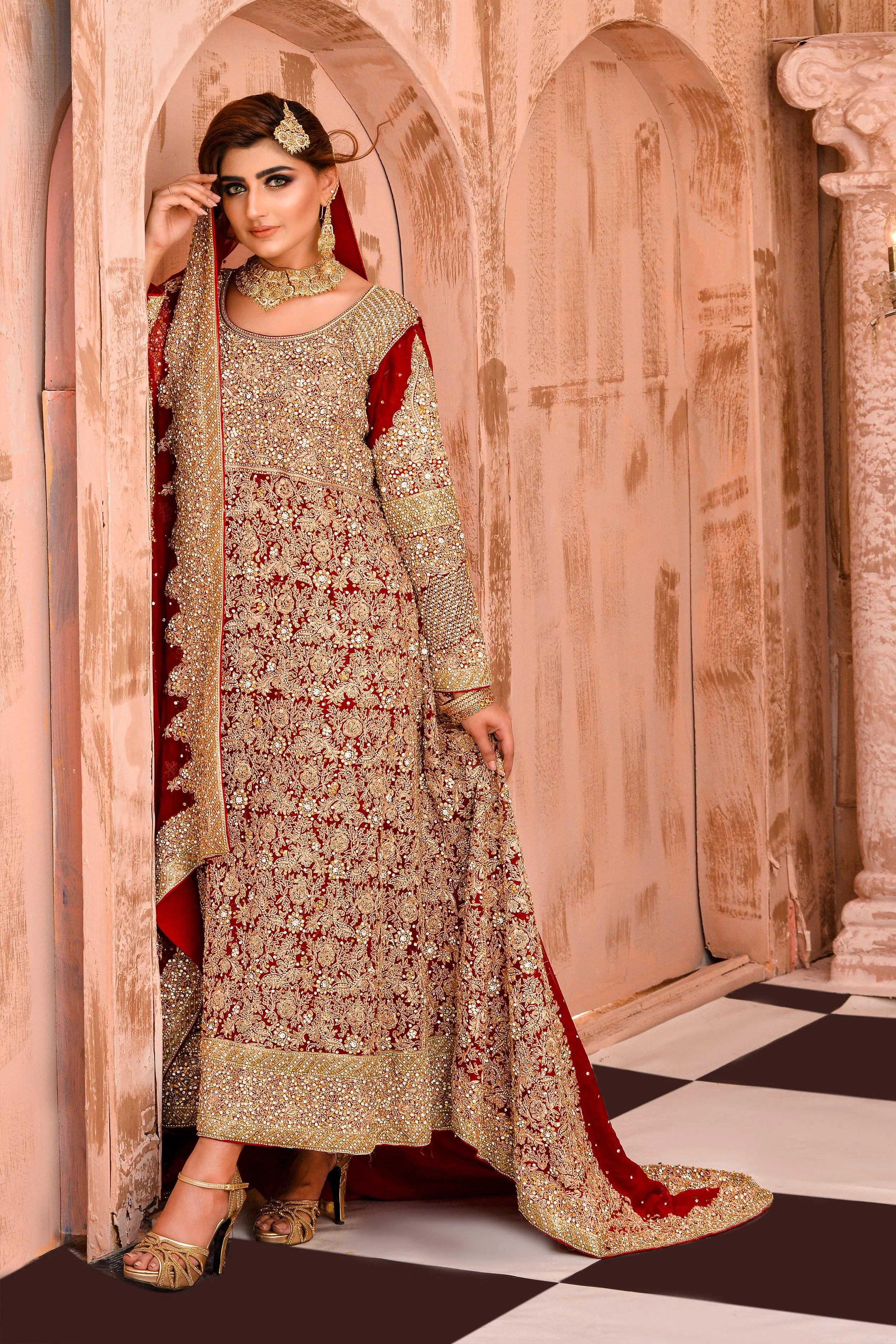 Royal Red Pakistani Gown Traditional Barat Dress #BS756