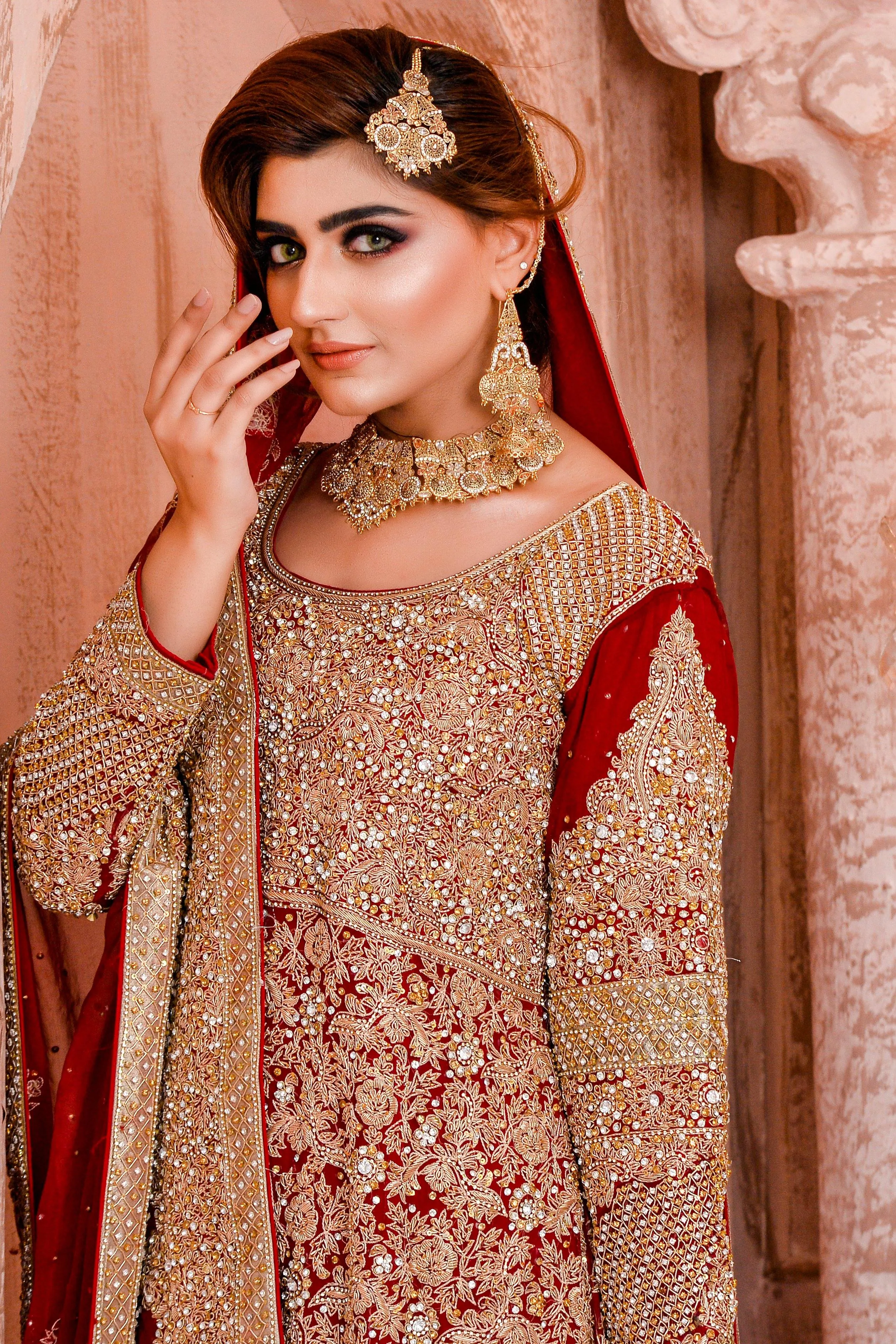 Royal Red Pakistani Gown Traditional Barat Dress #BS756