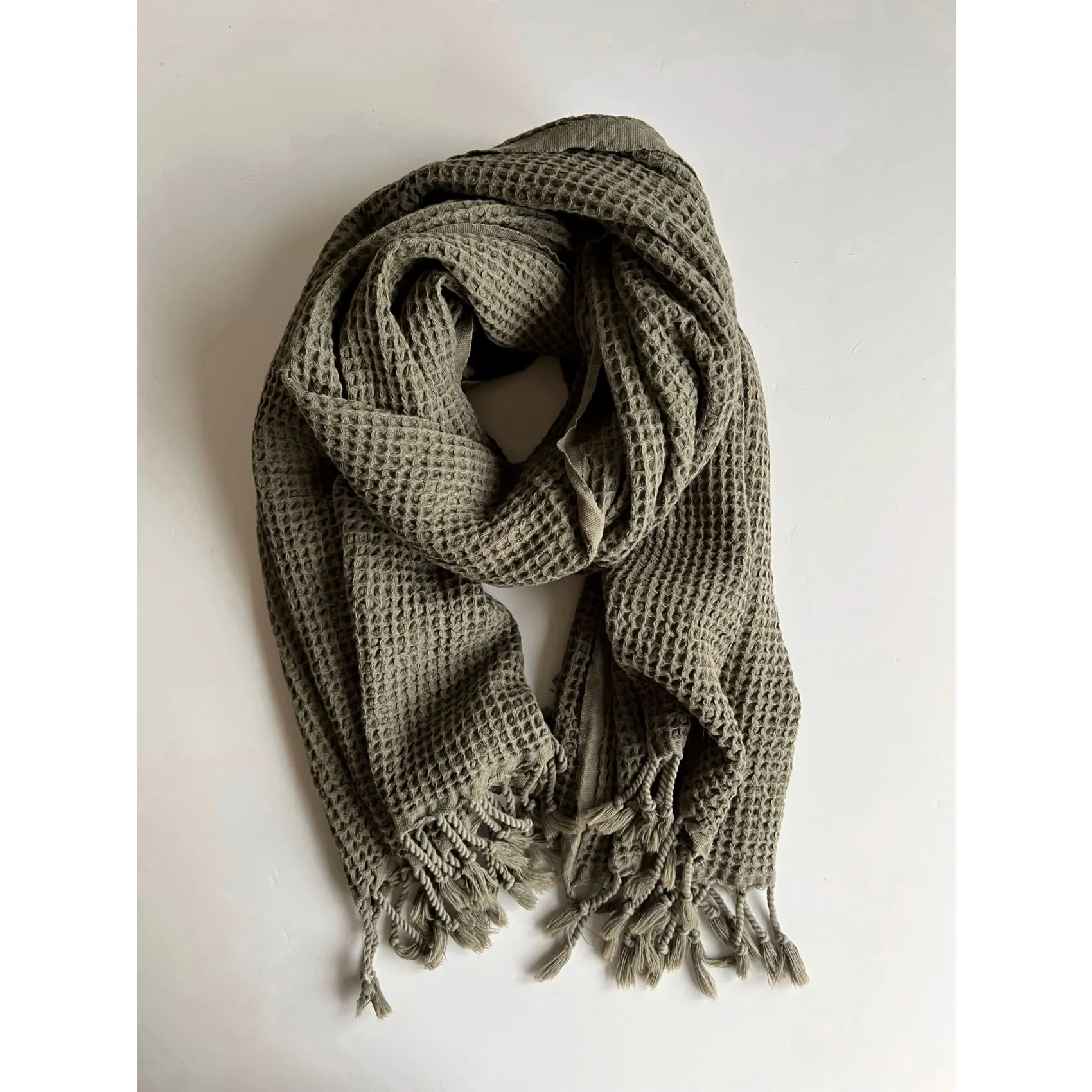 Rulo -  Cotton Waffle Scarf- Olive
