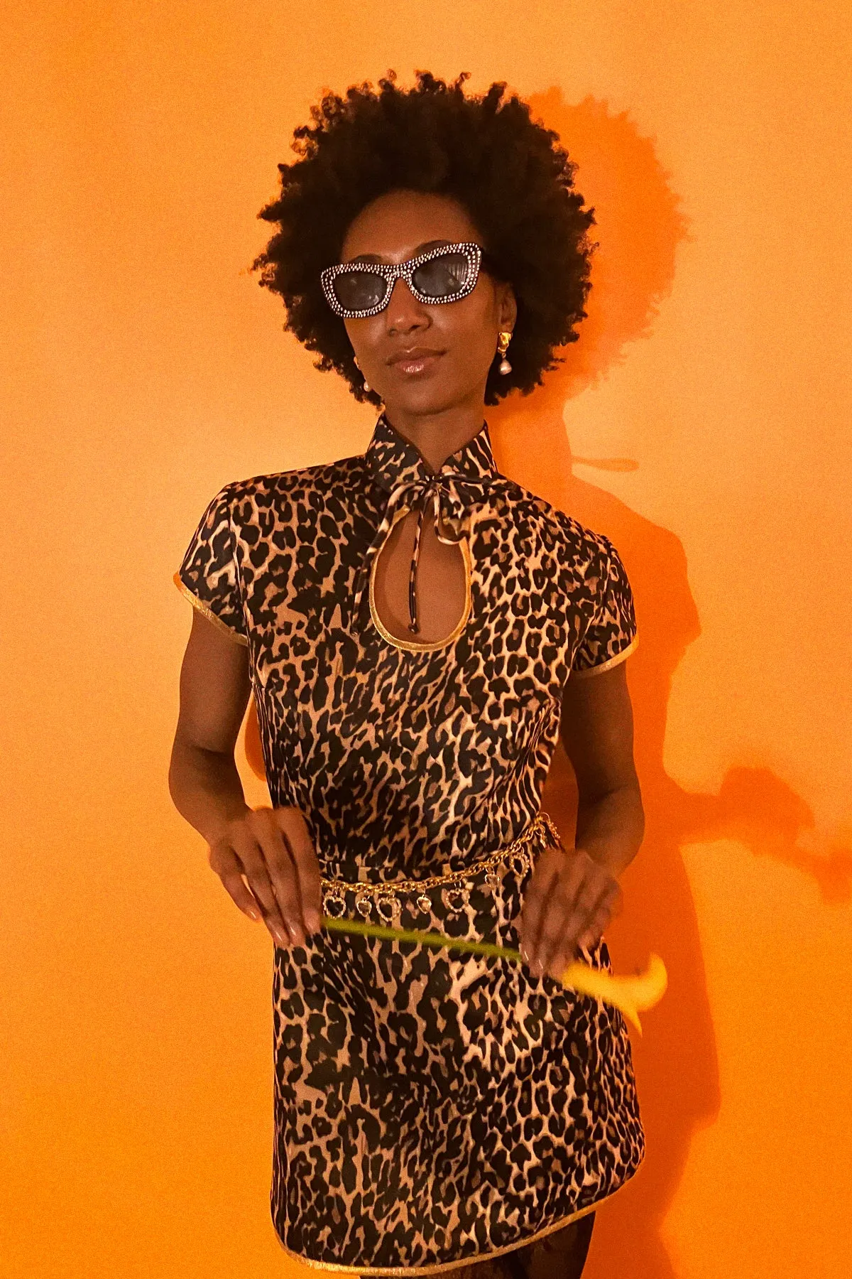 SAMPLE SALE Anna Mae Leopard Satin Mini Dress SIZE US 2-4/ UK 6-8