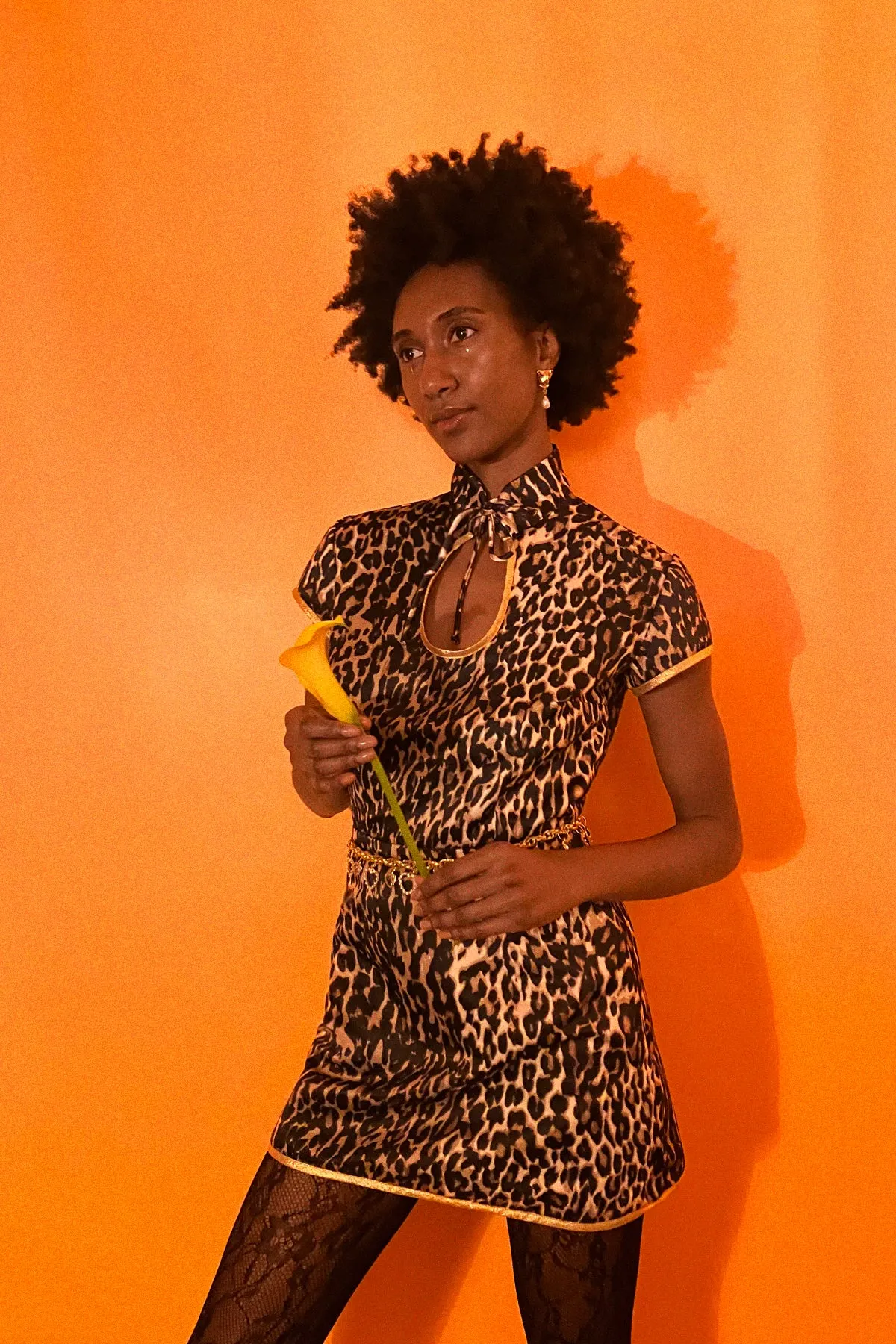 SAMPLE SALE Anna Mae Leopard Satin Mini Dress SIZE US 2-4/ UK 6-8