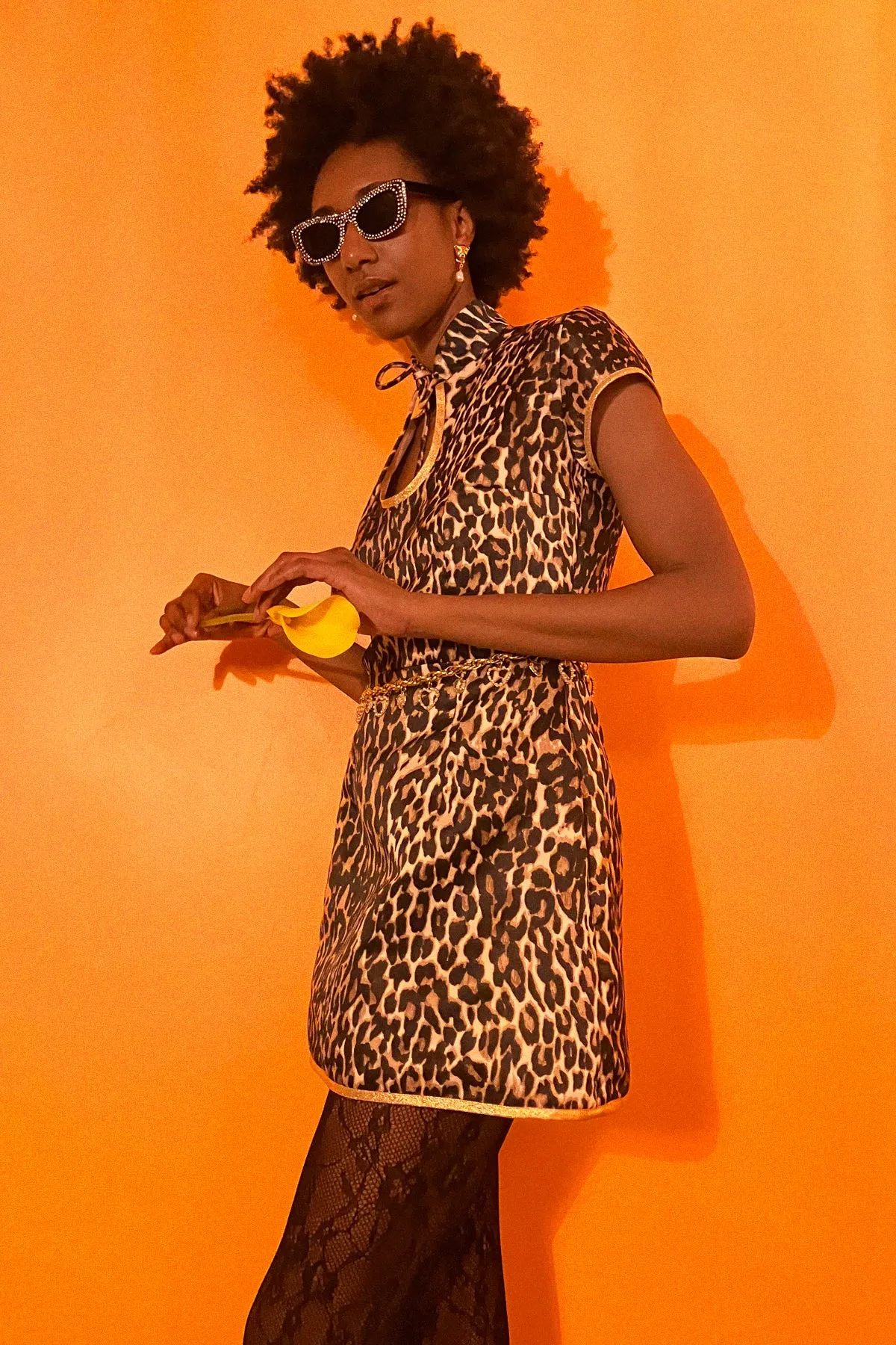 SAMPLE SALE Anna Mae Leopard Satin Mini Dress SIZE US 2-4/ UK 6-8