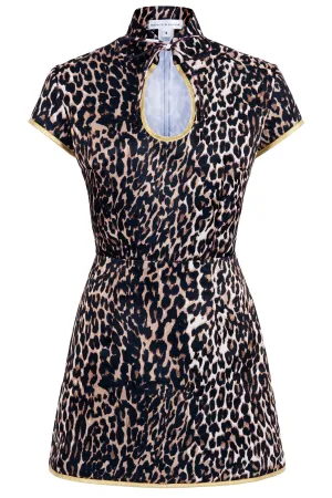SAMPLE SALE Anna Mae Leopard Satin Mini Dress SIZE US 2-4/ UK 6-8
