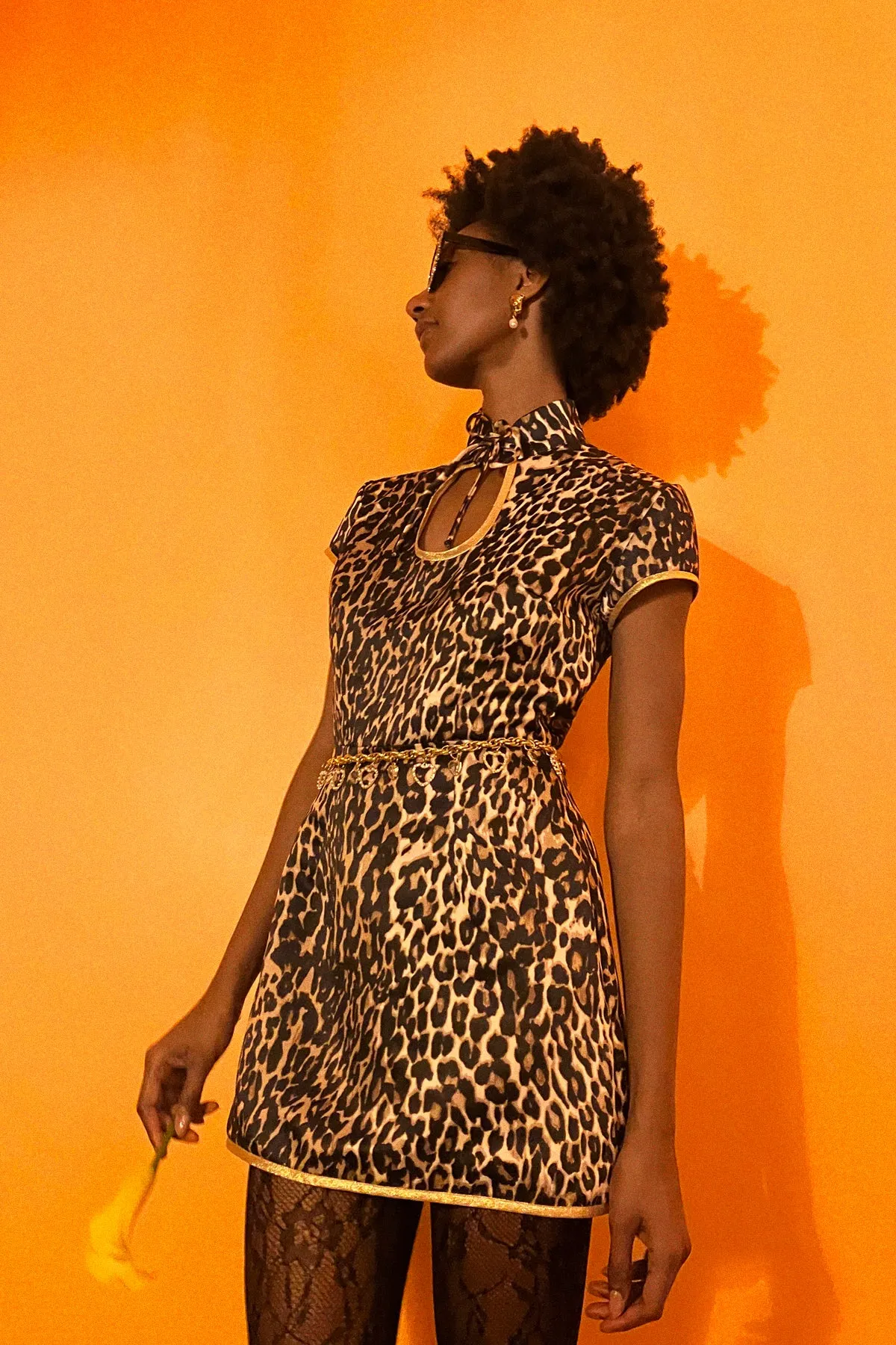 SAMPLE SALE Anna Mae Leopard Satin Mini Dress SIZE US 2-4/ UK 6-8