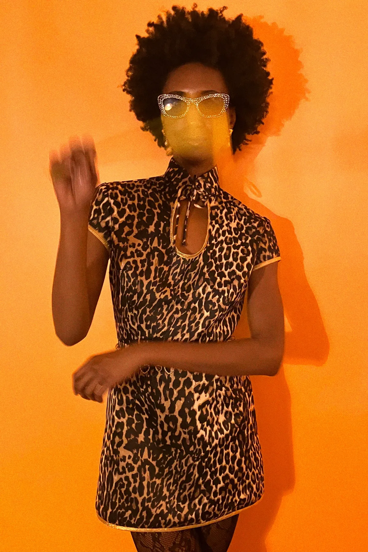 SAMPLE SALE Anna Mae Leopard Satin Mini Dress SIZE US 2-4/ UK 6-8