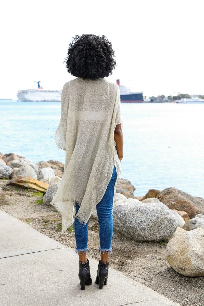 Sequin Border Frayed Kimono - 6 colors