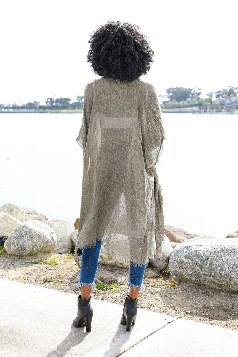 Sequin Border Frayed Kimono - 6 colors
