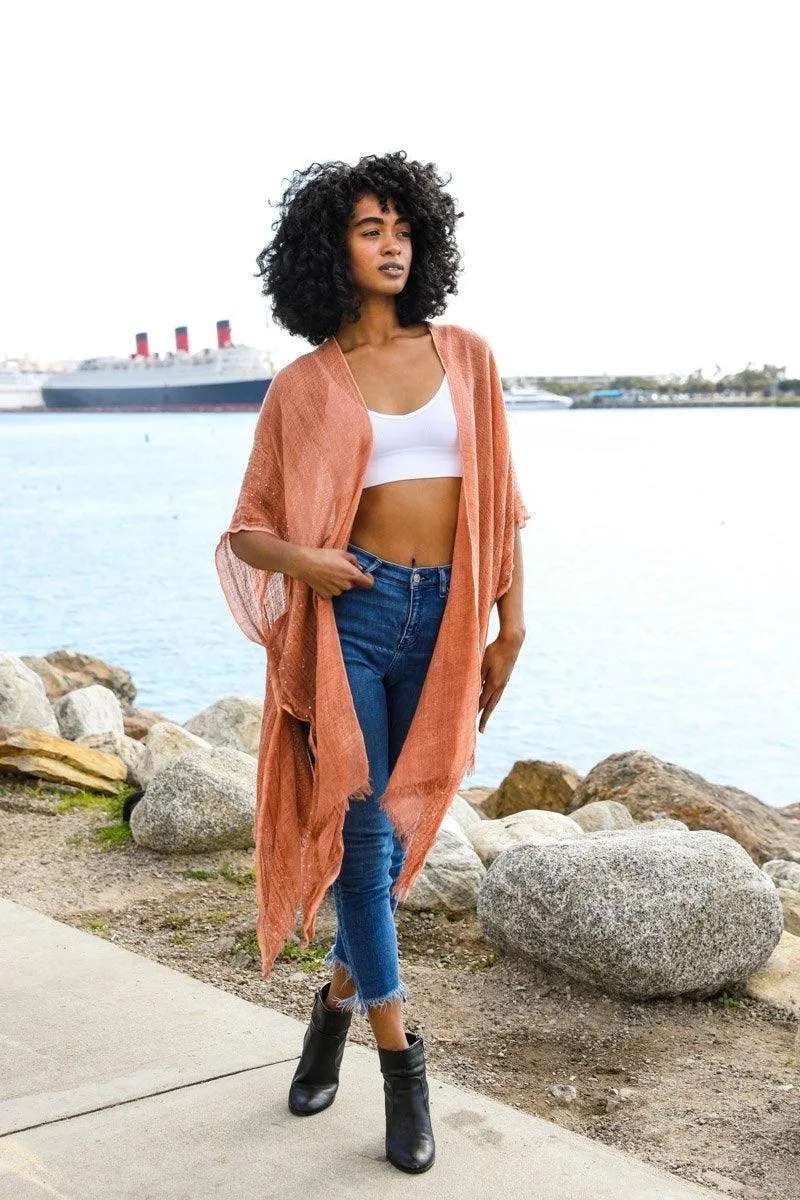 Sequin Border Frayed Kimono - 6 colors