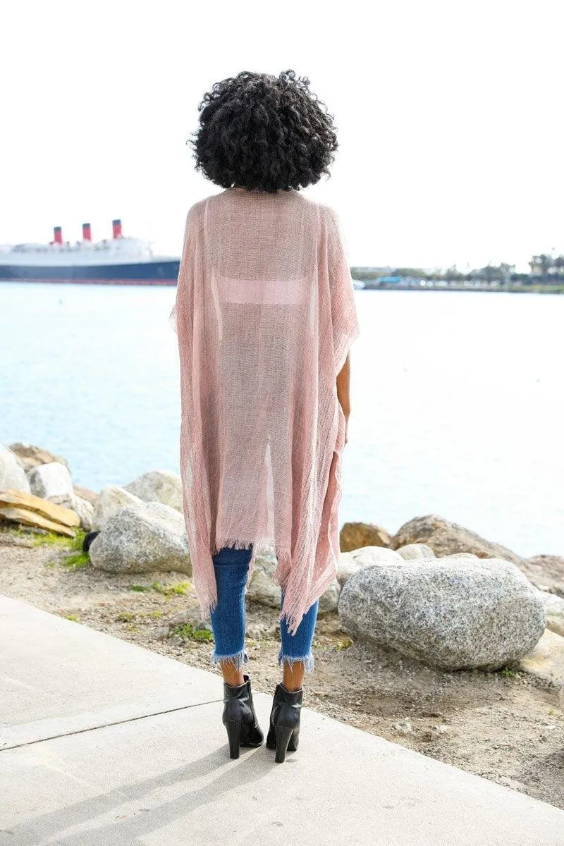 Sequin Border Frayed Kimono - 6 colors