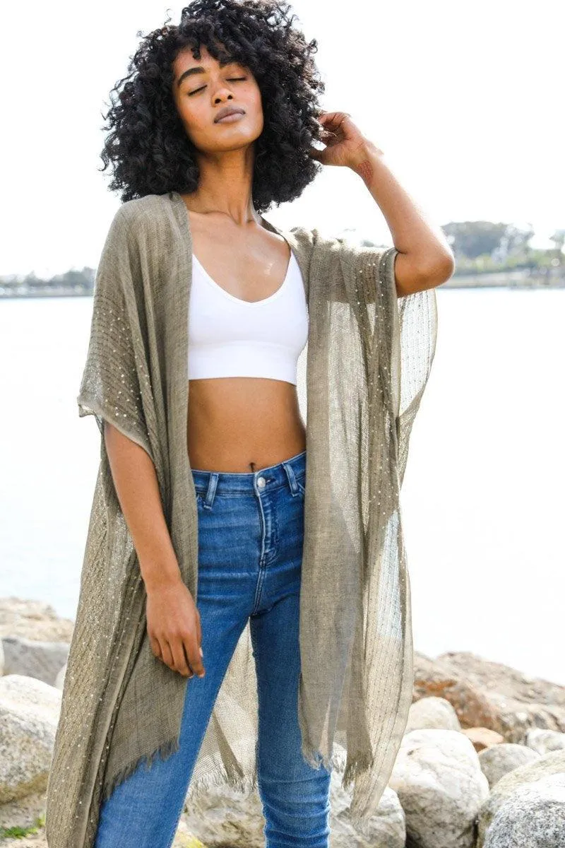 Sequin Border Frayed Kimono - 6 colors