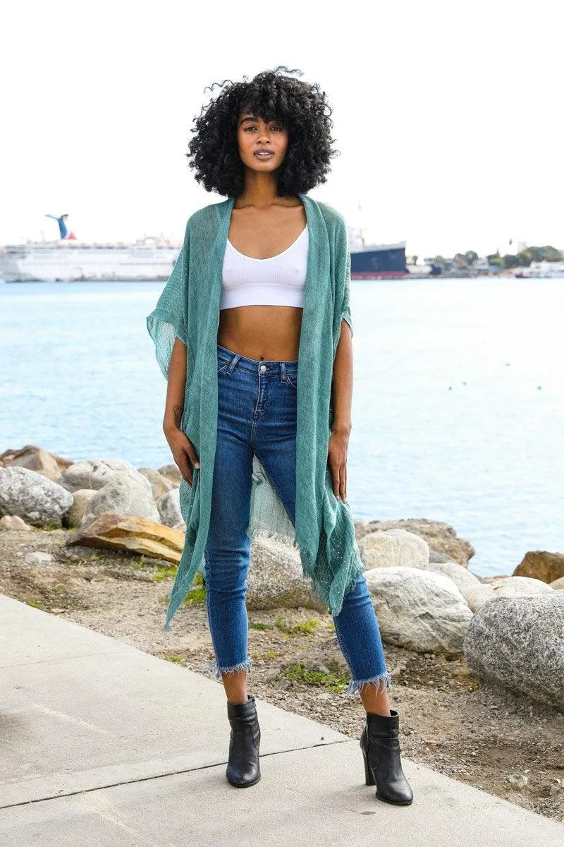 Sequin Border Frayed Kimono - 6 colors
