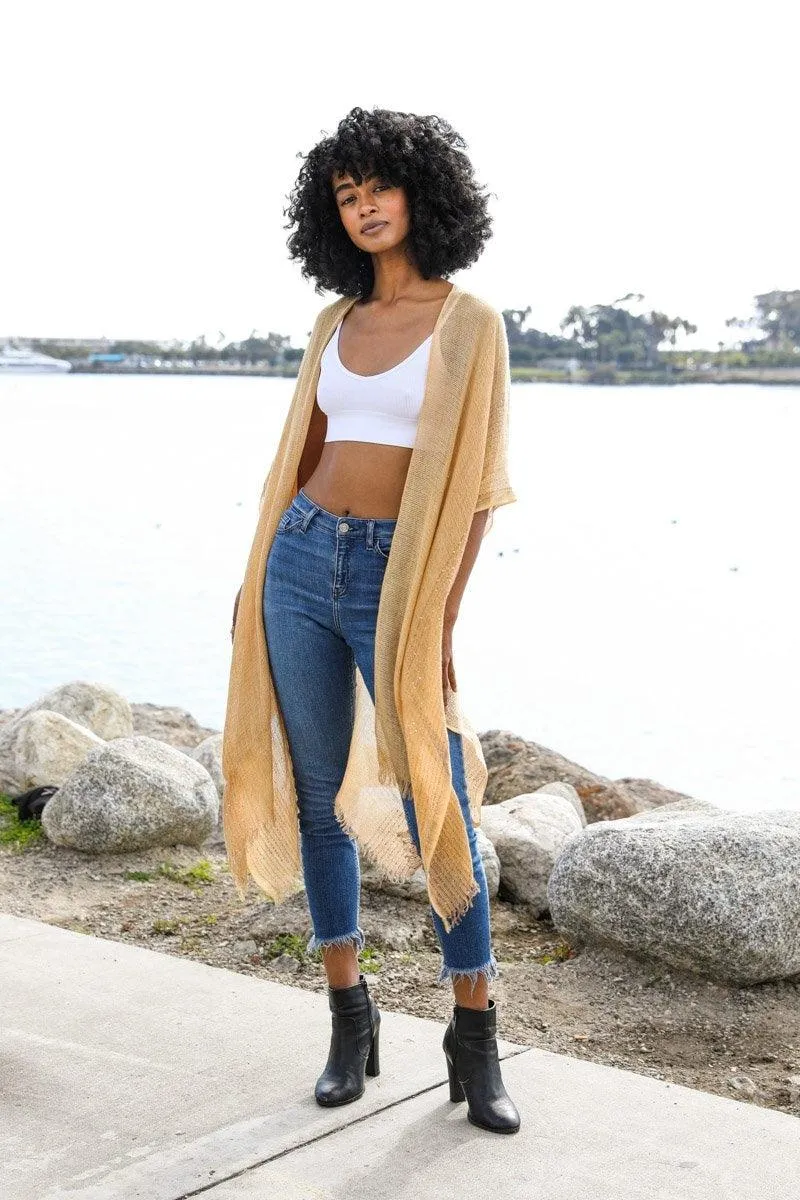 Sequin Border Frayed Kimono - 6 colors