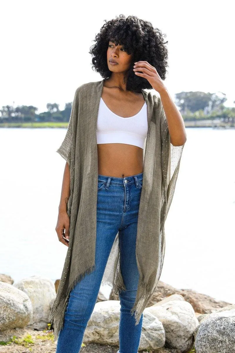 Sequin Border Frayed Kimono - 6 colors