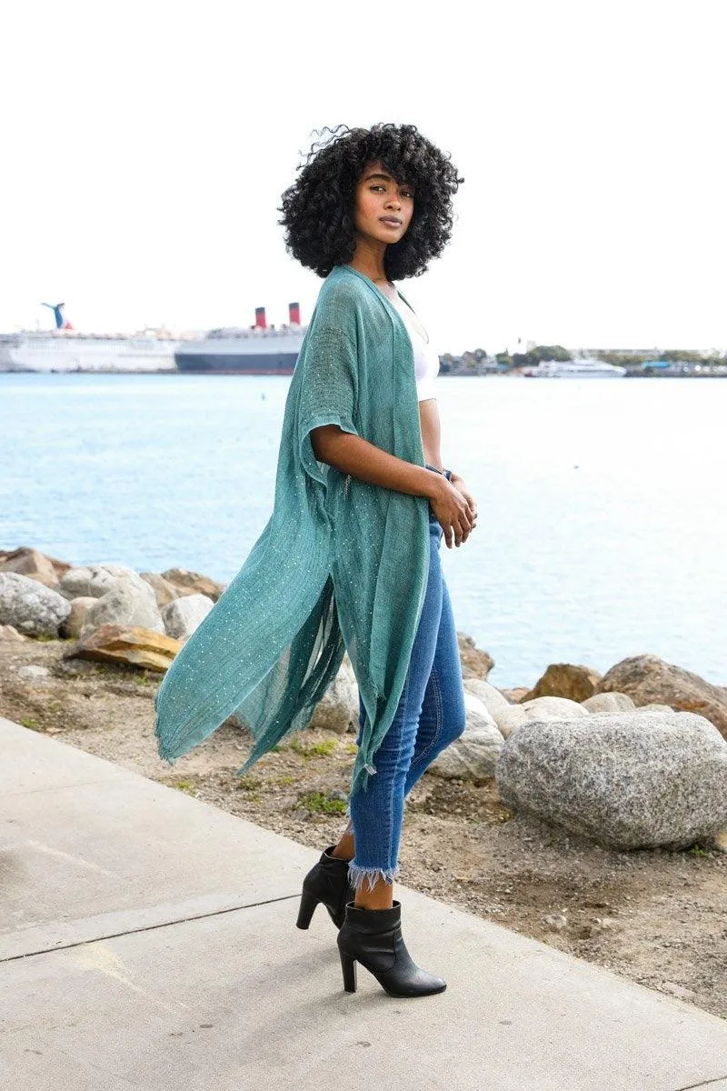 Sequin Border Frayed Kimono - 6 colors