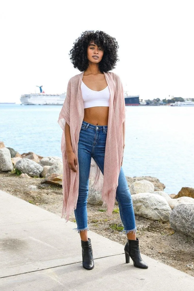 Sequin Border Frayed Kimono - 6 colors