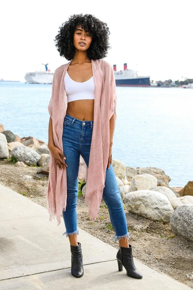 Sequin Border Frayed Kimono - 6 colors