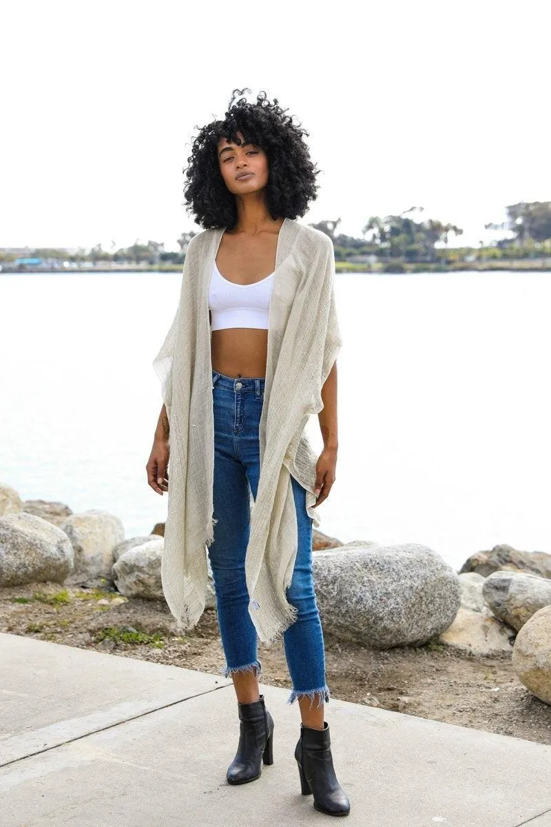 Sequin Border Frayed Kimono - 6 colors