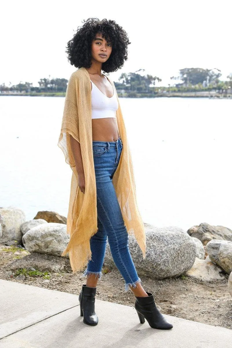 Sequin Border Frayed Kimono - 6 colors