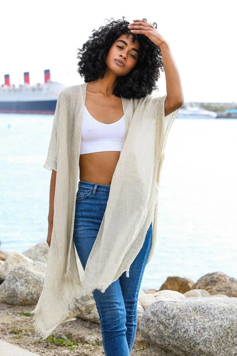 Sequin Border Frayed Kimono - 6 colors