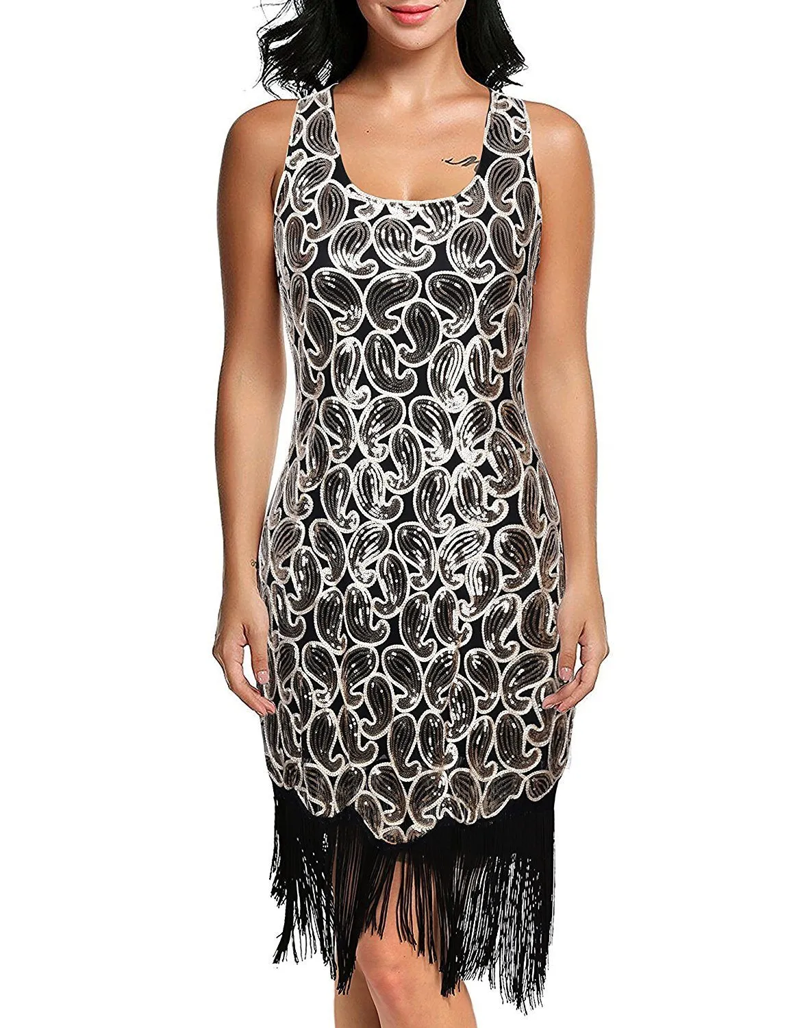 Sequined Paisley Pattern Classic 1920s Style Flapper Dress Great Gatsby Party|JaosWish