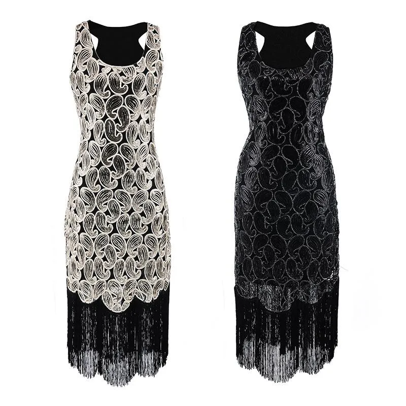 Sequined Paisley Pattern Classic 1920s Style Flapper Dress Great Gatsby Party|JaosWish