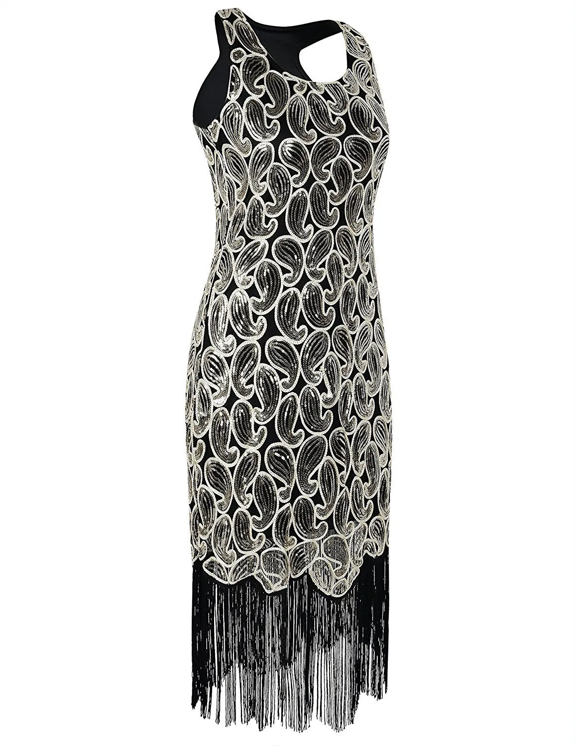 Sequined Paisley Pattern Classic 1920s Style Flapper Dress Great Gatsby Party|JaosWish