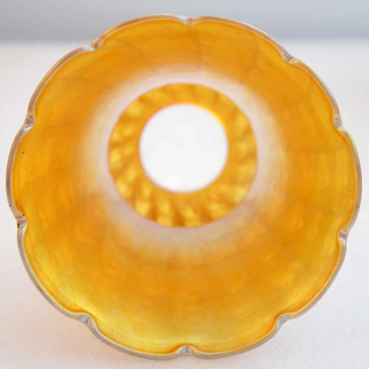 Set of Five American Quezal Art Nouveau Glass Snakeskin Lamp Shades