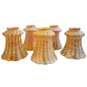 Set of Five American Quezal Art Nouveau Glass Snakeskin Lamp Shades