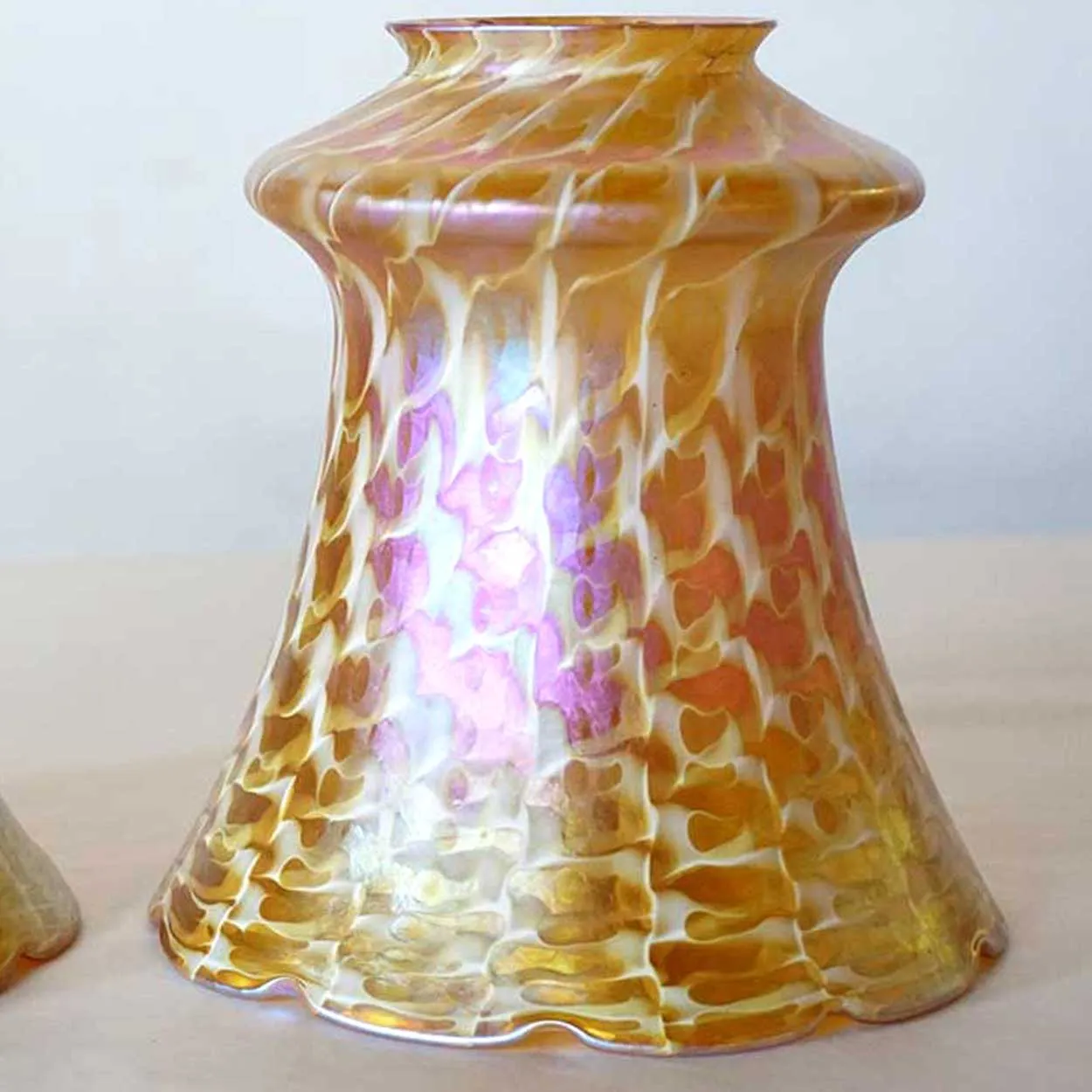 Set of Five American Quezal Art Nouveau Glass Snakeskin Lamp Shades