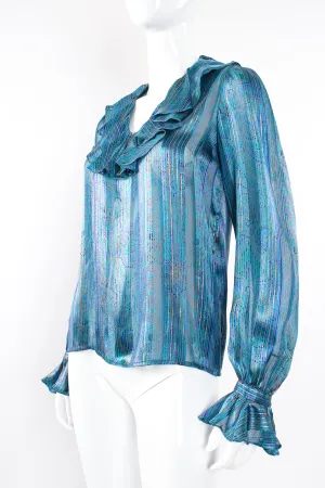 Sheer Paisley Stripe Ruffle Blouse