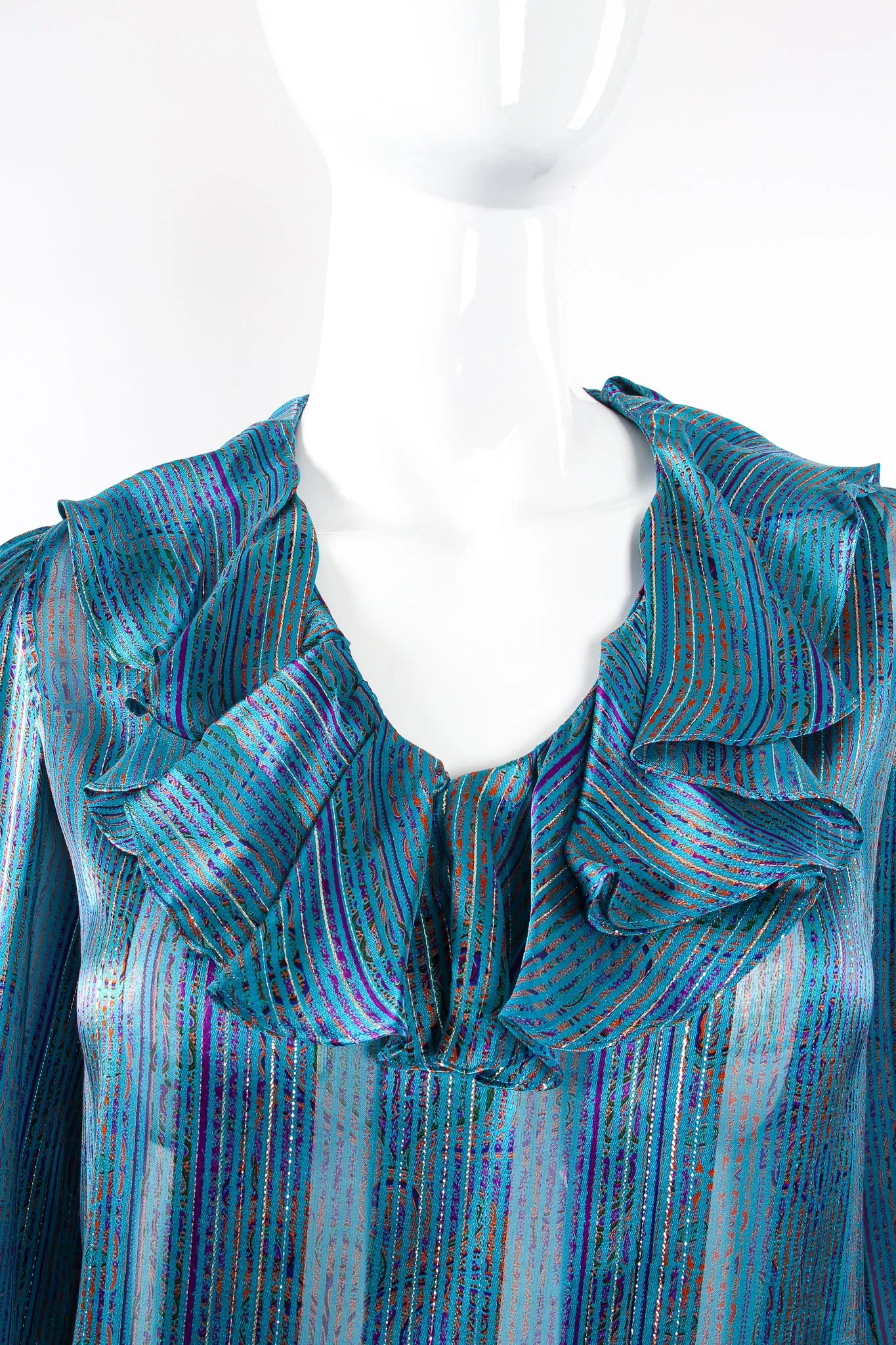 Sheer Paisley Stripe Ruffle Blouse