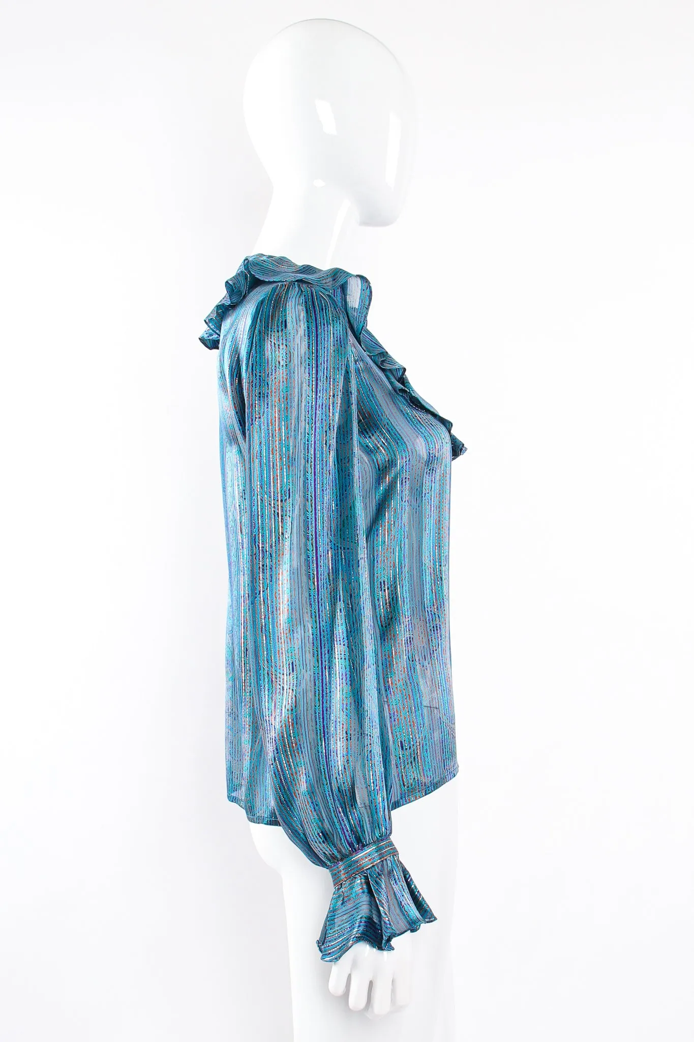 Sheer Paisley Stripe Ruffle Blouse