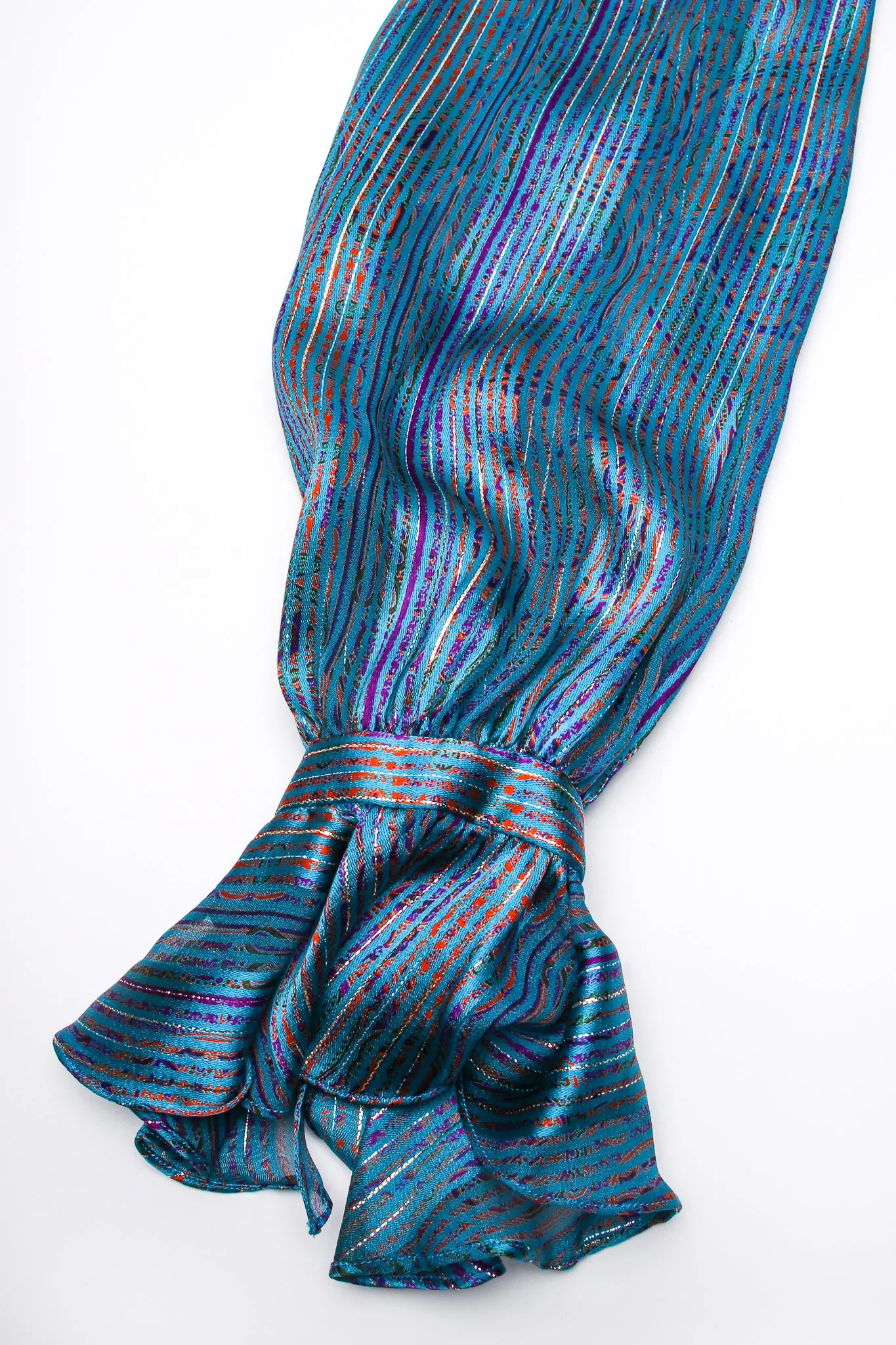 Sheer Paisley Stripe Ruffle Blouse
