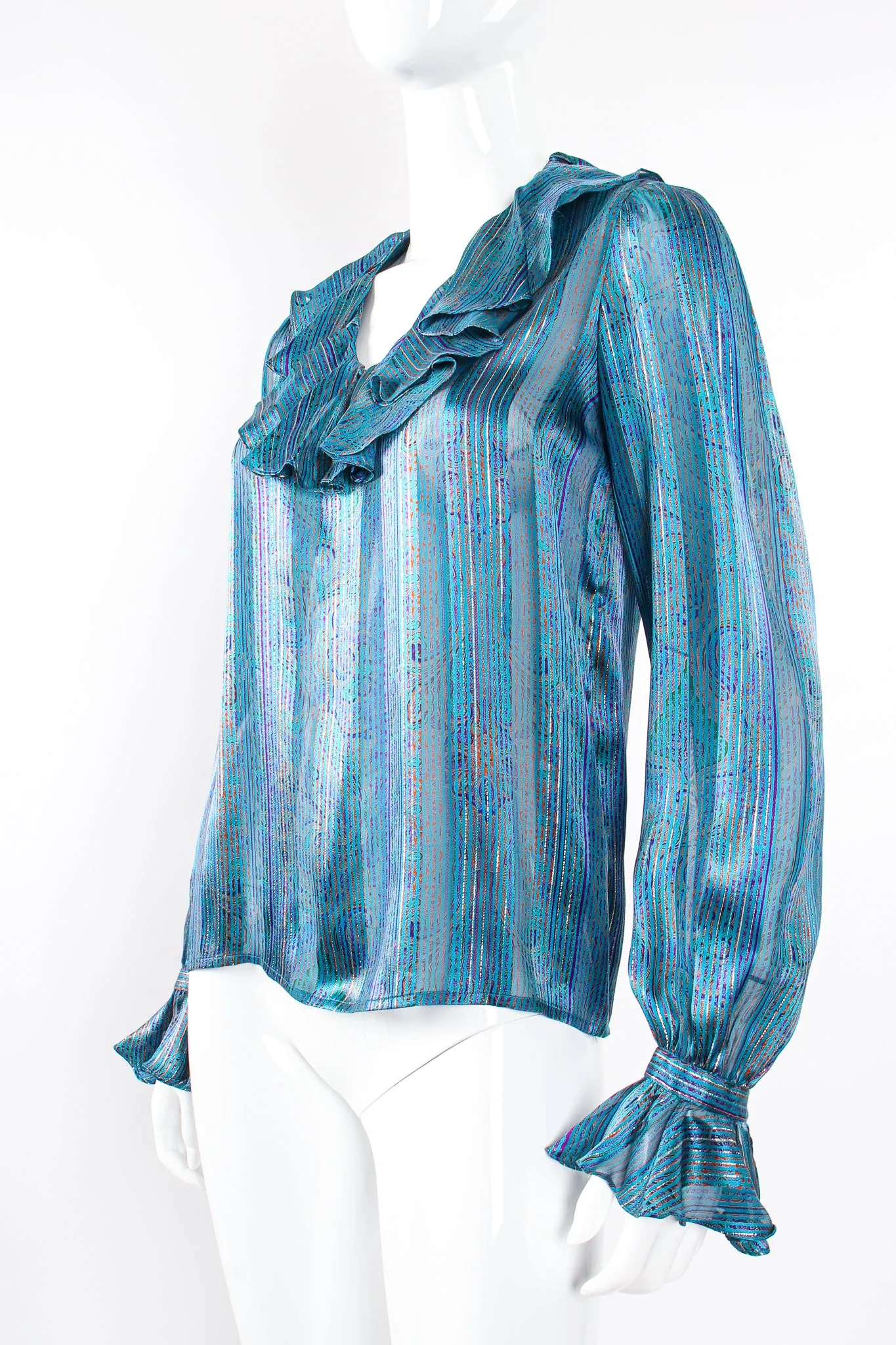 Sheer Paisley Stripe Ruffle Blouse