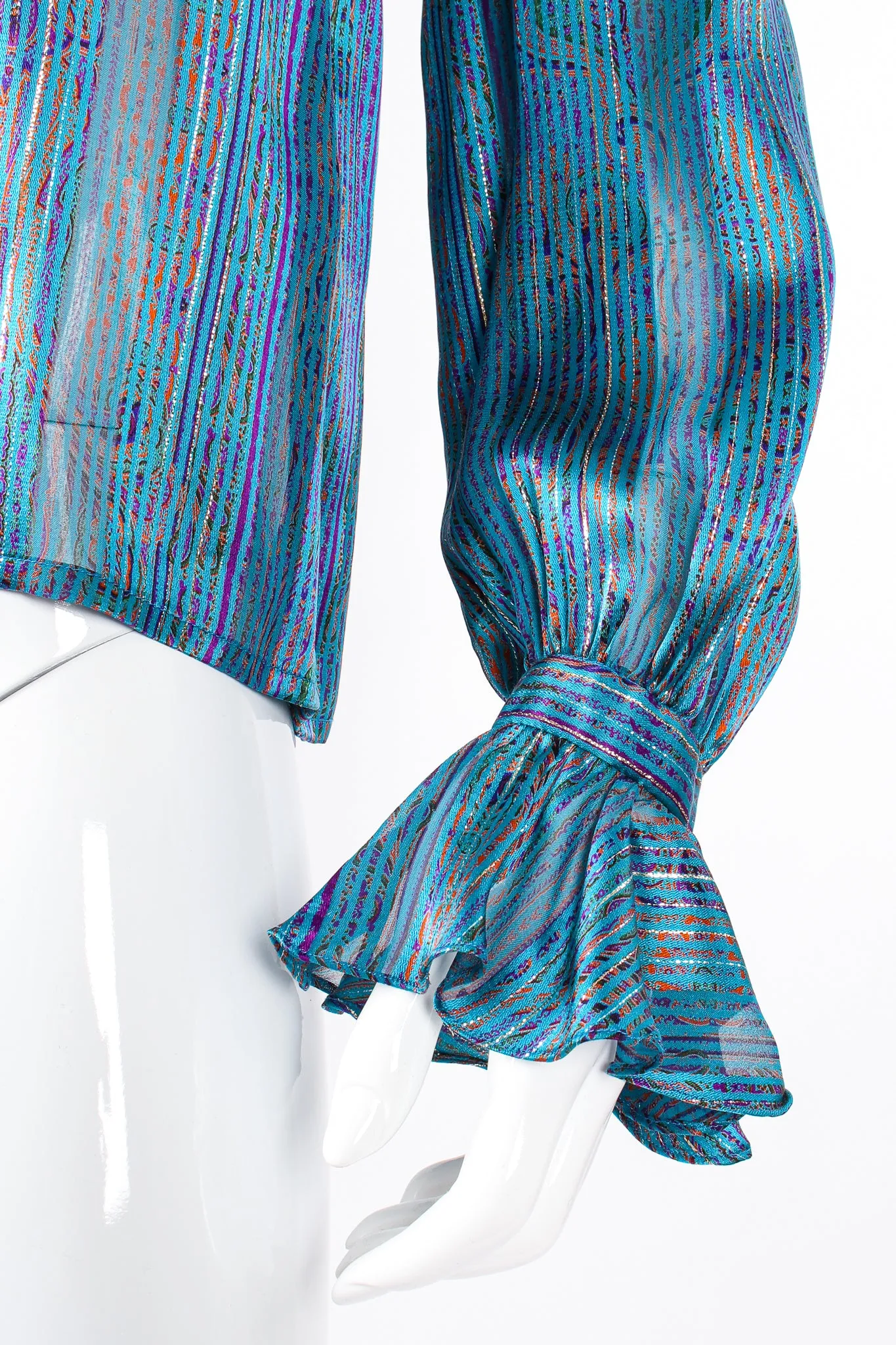 Sheer Paisley Stripe Ruffle Blouse
