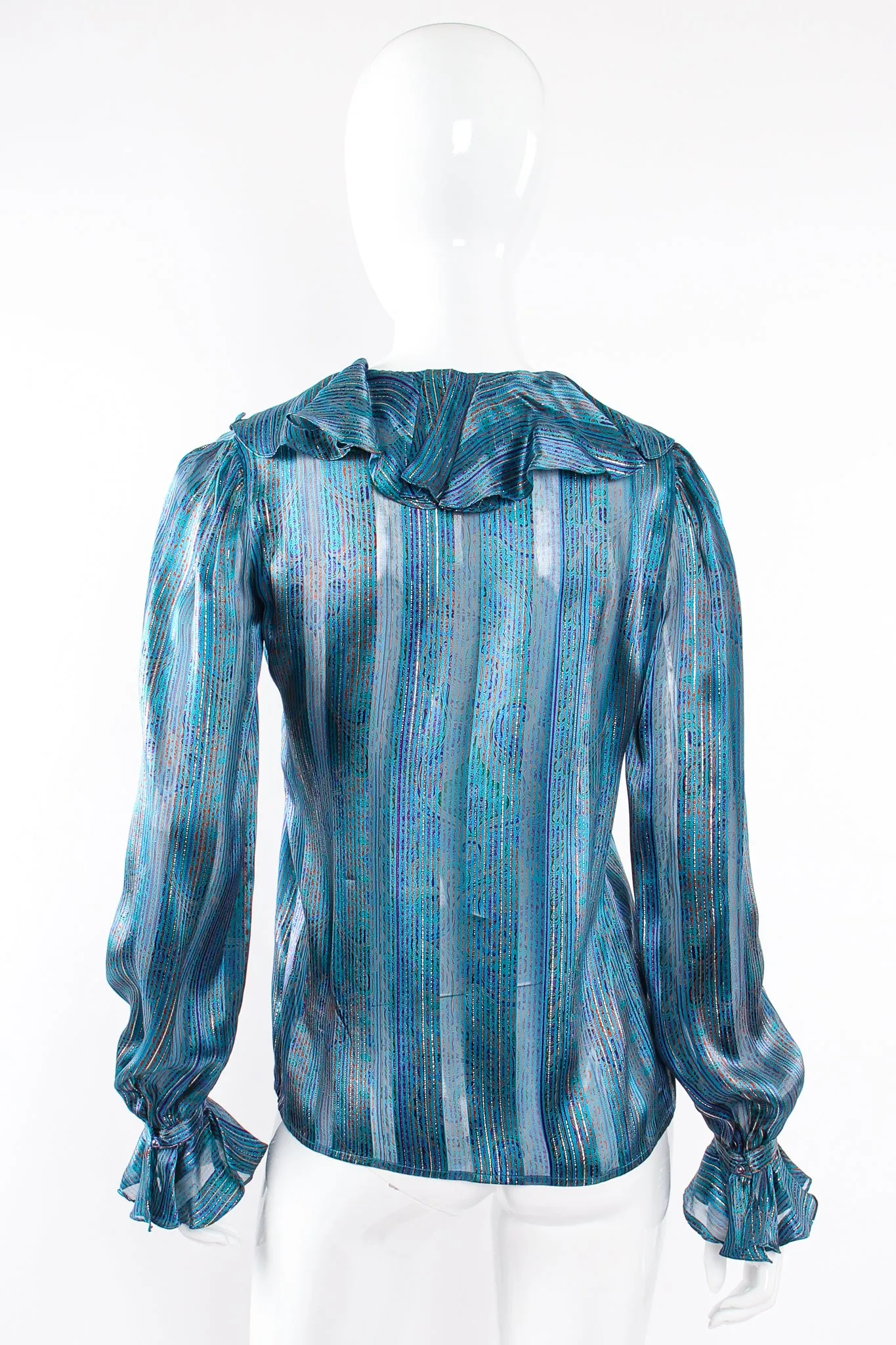 Sheer Paisley Stripe Ruffle Blouse