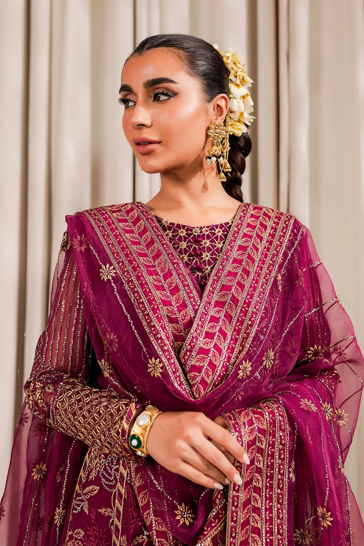 Shocking Pink Heavily Embellished Pakistani Pishwas Wedding Dress