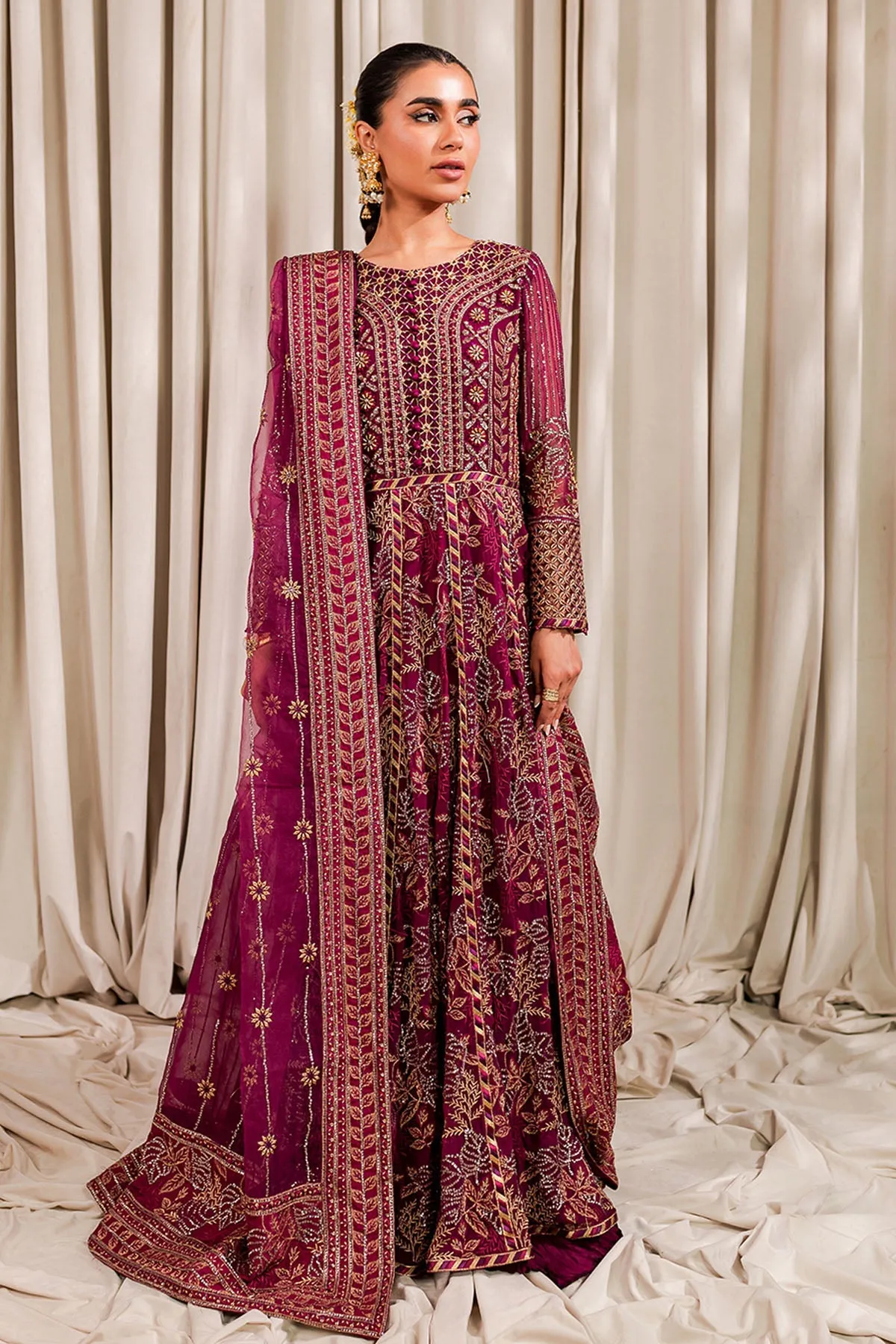 Shocking Pink Heavily Embellished Pakistani Pishwas Wedding Dress