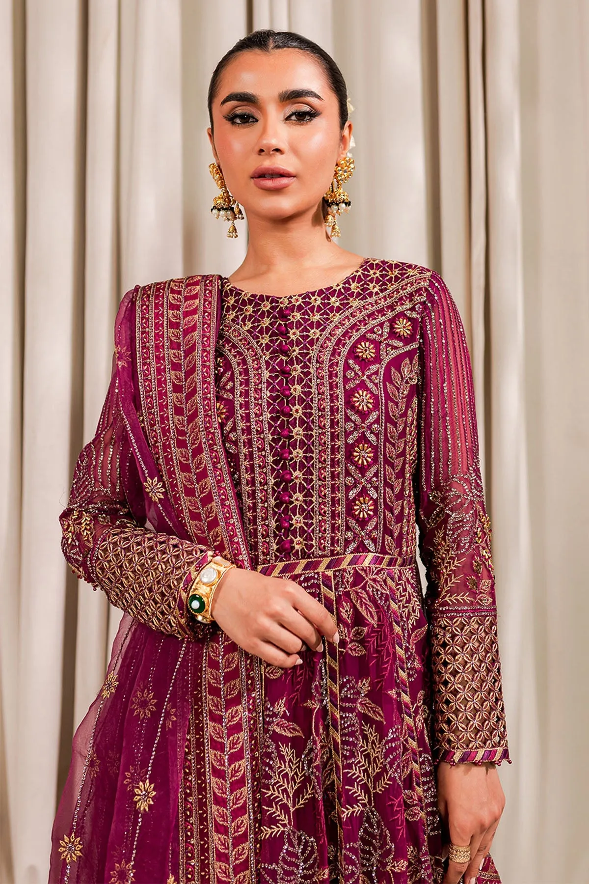 Shocking Pink Heavily Embellished Pakistani Pishwas Wedding Dress