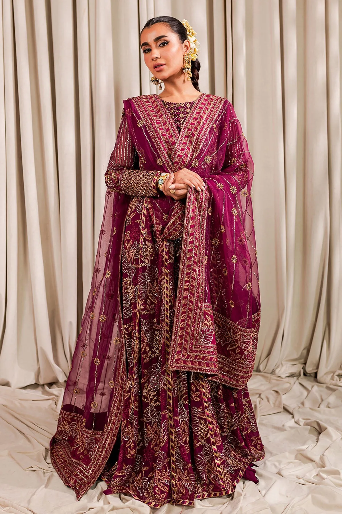 Shocking Pink Heavily Embellished Pakistani Pishwas Wedding Dress
