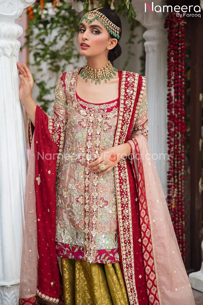 Short Shirt with Sharara Bridal Dress Pakistani #BS679